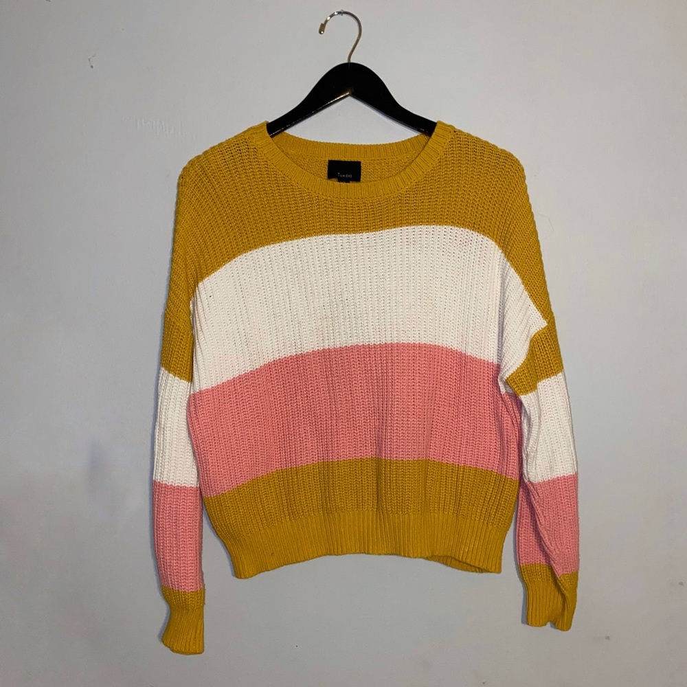 Vici yellow, pink, and white spring sweater